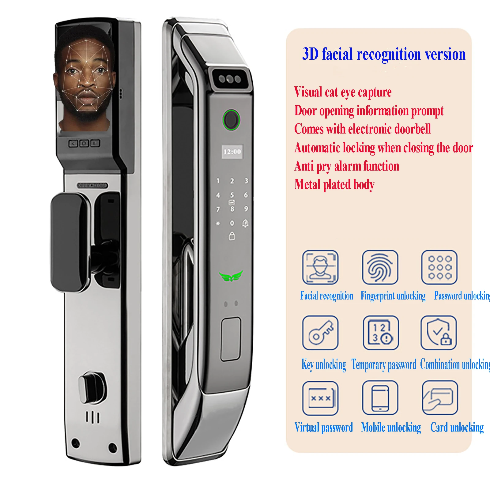 HIFAM 3D Face Recognition Smart Door Lock,Fingerprint Recognition Video Smart Lock with Camera,WiFi, Video Doorbell, APP Control