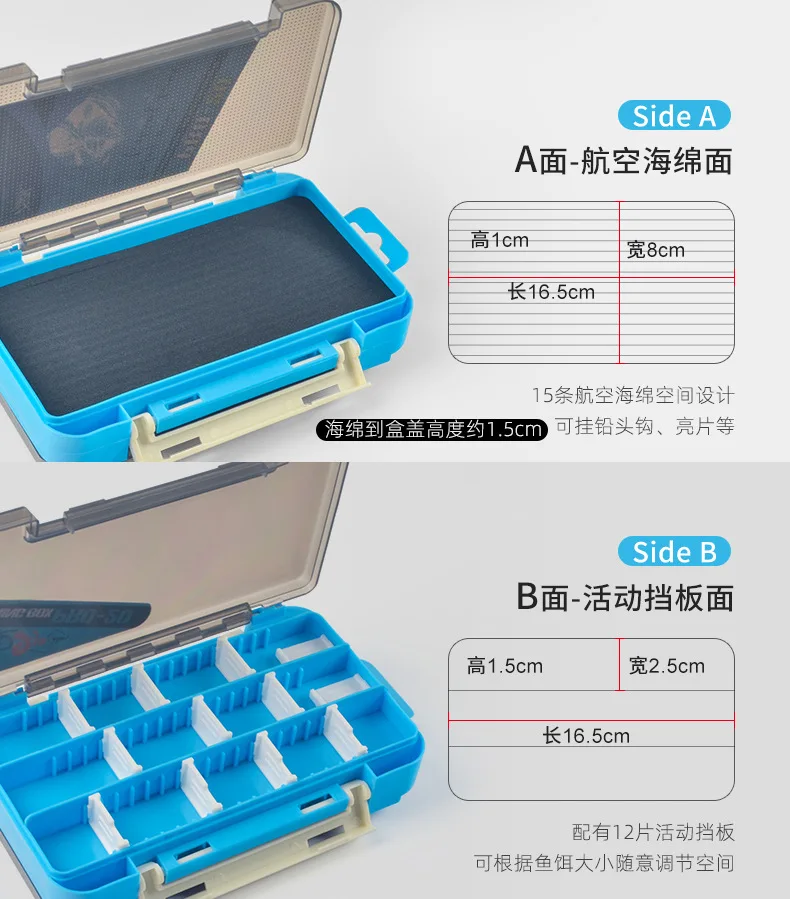 Description Picture 5 of itemDouble Sided Fishing Tackle Boxes Fishing Lure Jig Box Organizer Fishing Bait Tackle Storage Case For Blades Spinner