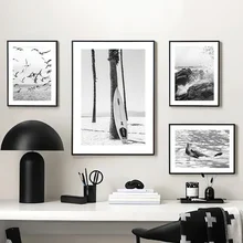 

Black And White Beach Reef Seagull Coconut Tree Wall Art Canvas Painting Nordic Posters And Prints Wall Pictures For Living Room