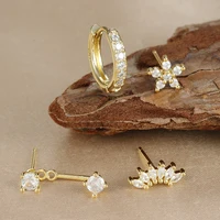 4PCS Stainless Steel Circle Huggie Hoop Earrings Set for Women Gold Color Unique Zircon Flower Stud Earring Piercing Jewelry - Image 6