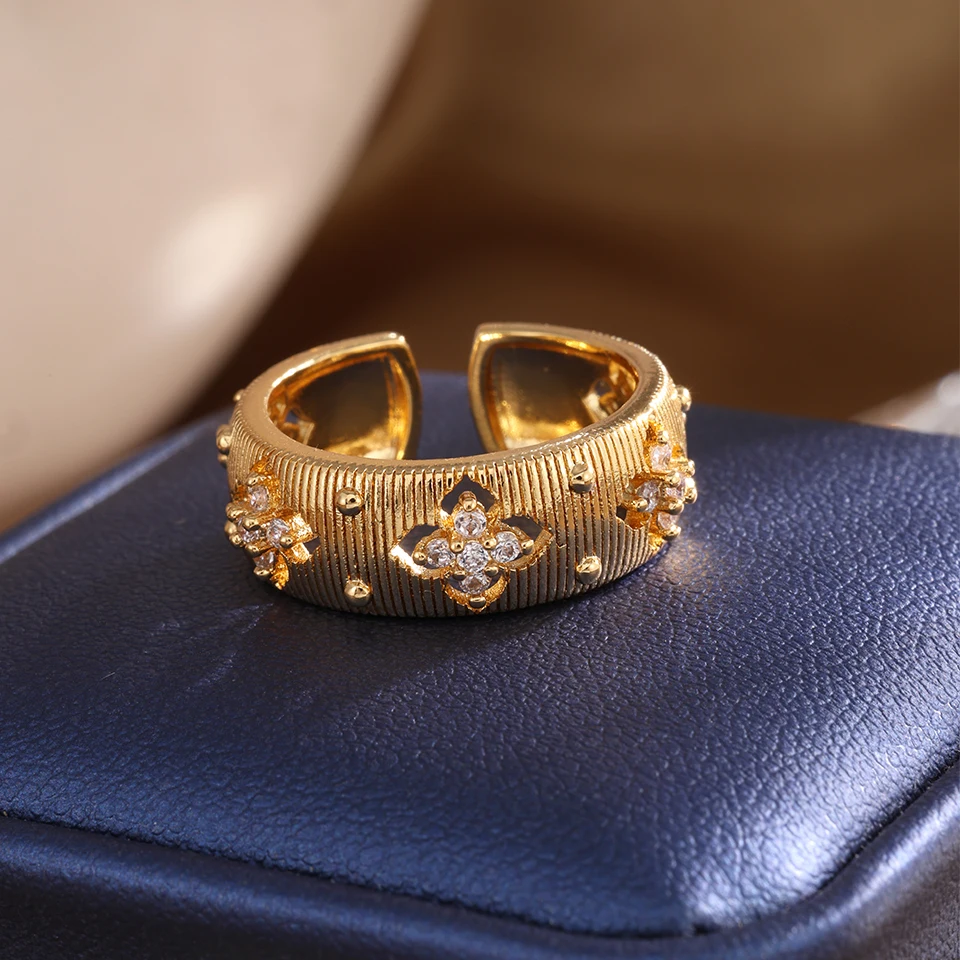 ZAKOL أنيقة أربع أوراق زهرة الزركون حلقة مفتوحة لل...