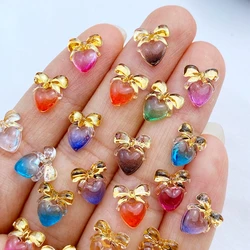 50Pcs New Cute Mini 9*10mm Resin Little Heart-Shaped Bow Series Flatback Ornament Jewelry Making Manicure Hairwear Accessories