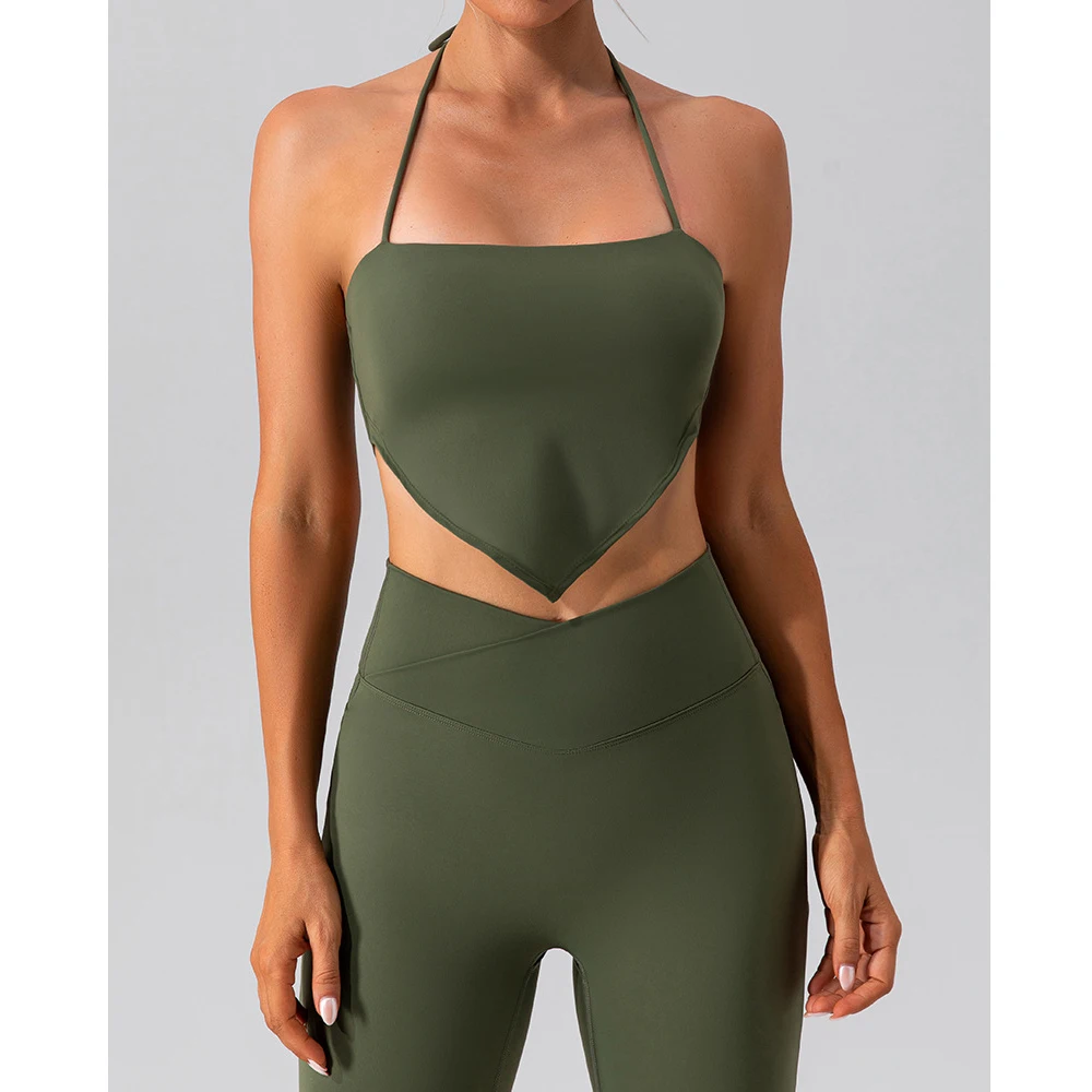 

Summer Hanging Neck Yoga Wear Bra Outdoor Sexy Sling Inverted Triangle Design Vest Quick Drying Sports Underwear Women