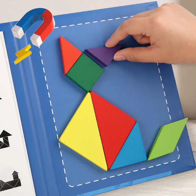 Puzzle Toys Wooden Puzzles Wooden Toys Magnetic Puzzle Toys Board Game Toys Wooden Jigsaw Magnetic Tangram 3D Puzzle Book Educational Toys Children Montessori learning Intelligence Games kids Gifts