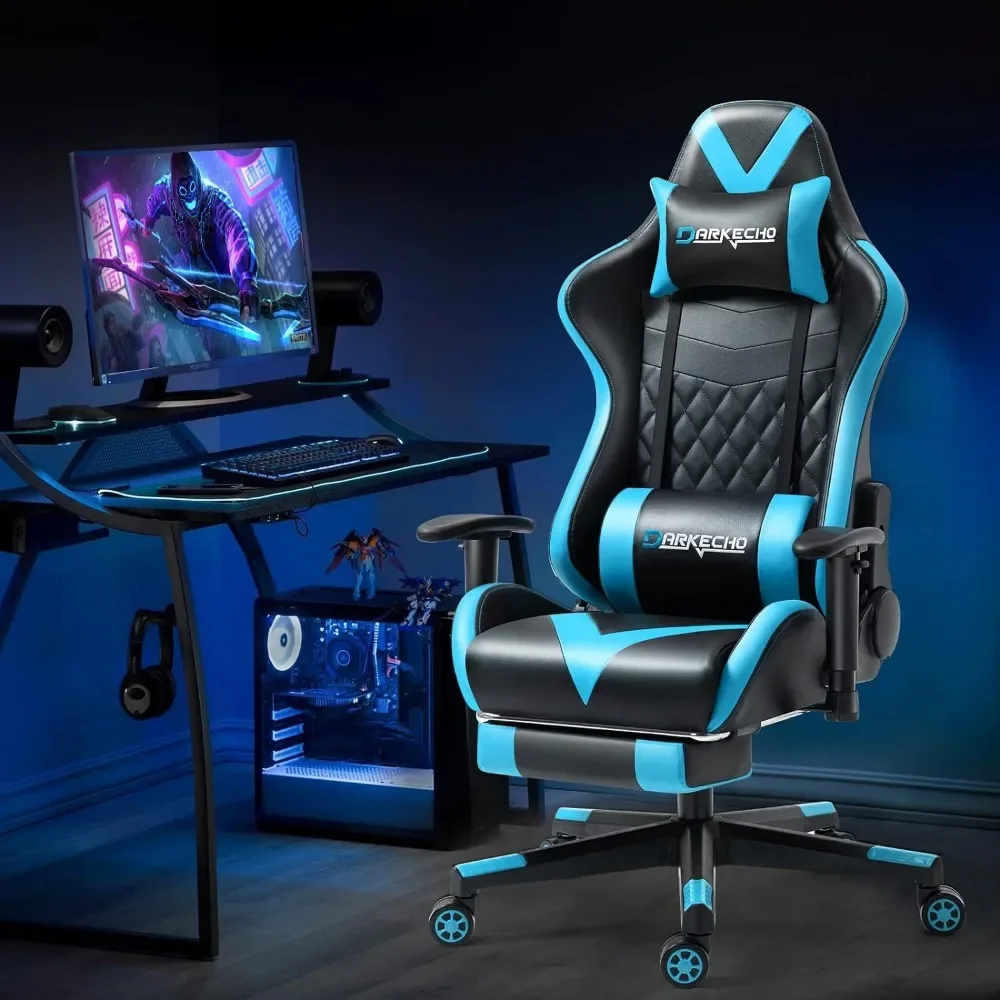 

Gaming Chair with Footrest Massage Office Racing Desk Ergonomic Chair Leather Reclining Gamer Chair Adjustable Armrest