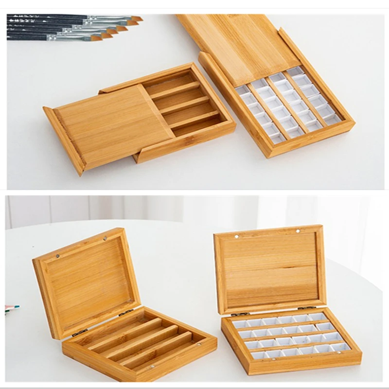 24/36 Grids Watercolor Paint Box Empty Box Bamboo Wood Wooden Box Portable Color Painting Box Art Supplies