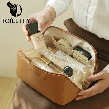 Borse per cosmetici per donna Elegante custodia per trucco in pelle PU Articoli da toeletta da viaggio Organizer Storage Hangbag Borsa per trucco coreana da portare con sé