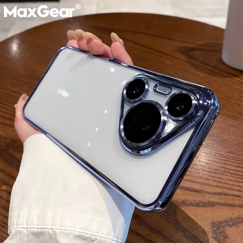 Luxury Plating Clear Phone Case with Shockproof Glass Lens Protection and Soft Bumper Cover