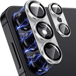 Vibrant 9D Anti - Scratch HD Tempered Glass Camera Protector with Metal Ring - Galaxy S26 Plus (Silver)