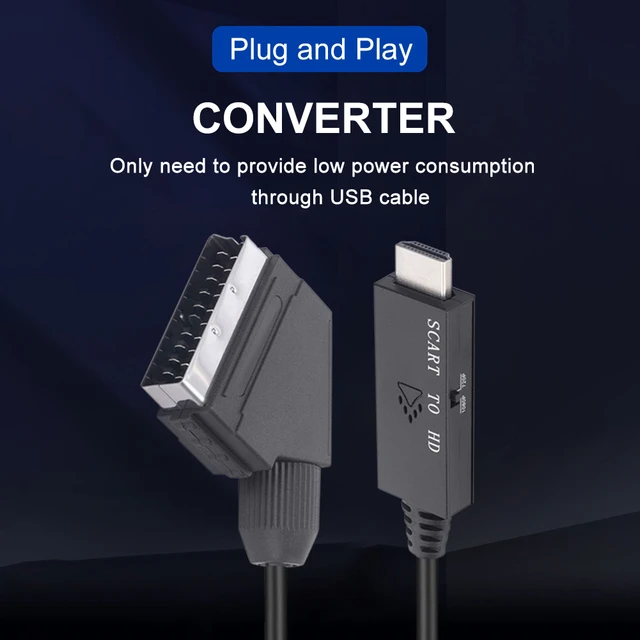 Cable adaptador de audio y video convertidor compatible con euroconector a  HDMI (negro)