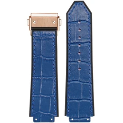Premium Silicone Rubber Strap for Luxury Timepieces, 19MM - Elegant Design for Versatile Wear (Blue - Rose Gold Z)