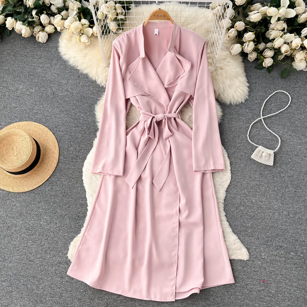 

Autumn High-end Temperament Goddess Fan Suit Collar Tie Waist Slim Long-sleeved Dress Women