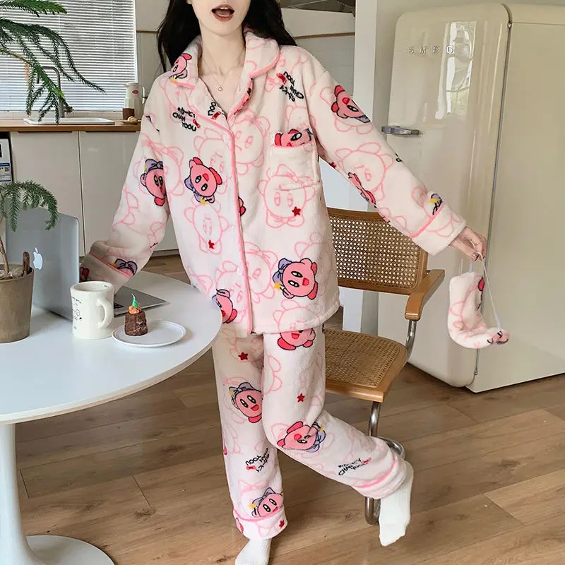 2024 New Cartoon Flannel Pajamas Women Winter Loungewear Cardigan Suit Female Sweet Leisure Long Sleeve Casual Nightclothes Set