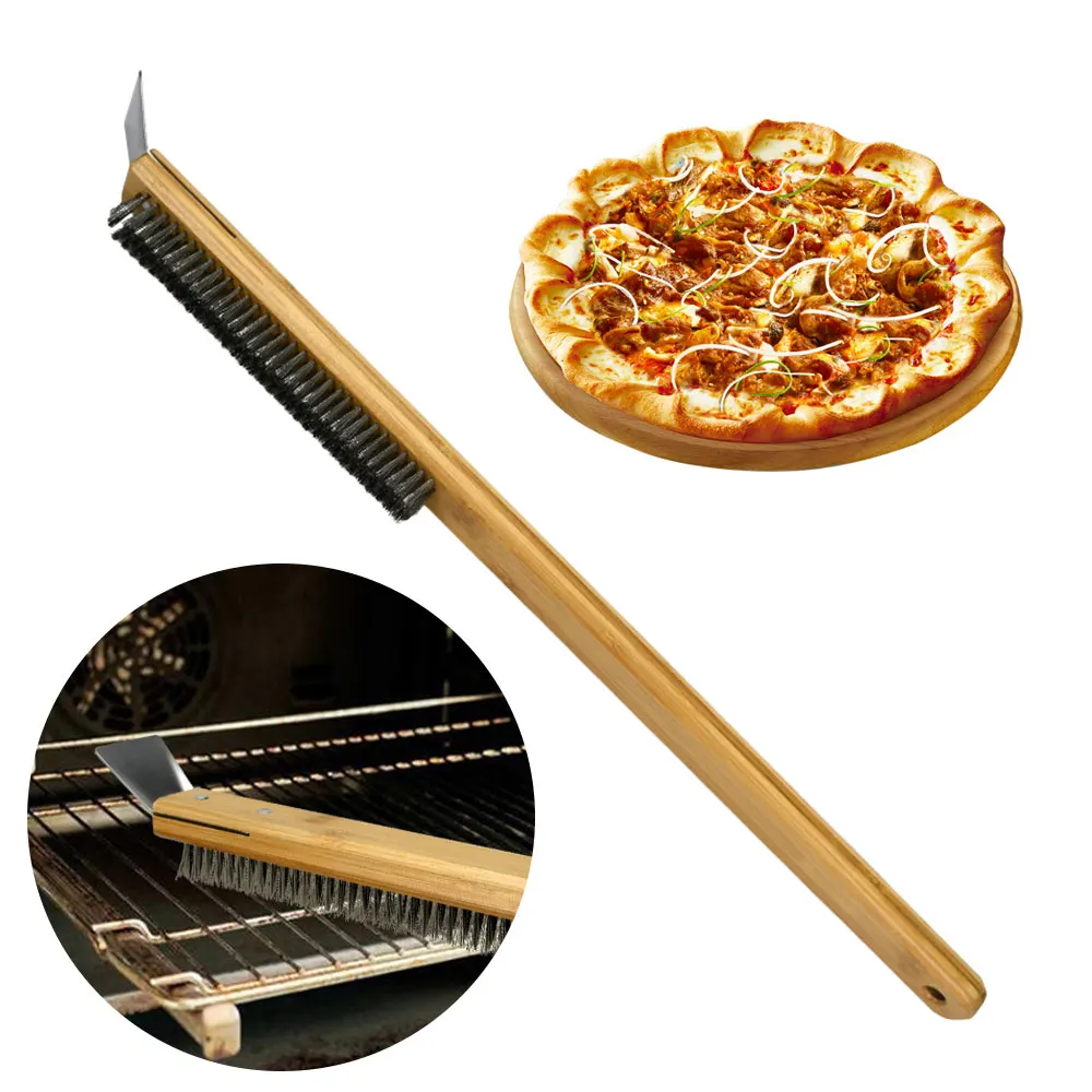 Oven Cleaning Brush Pizza Oven Copper Brush Bristle Brass Scraper Household Grill Cleaning Oven Brush with 22 inch Aluminium Handle
