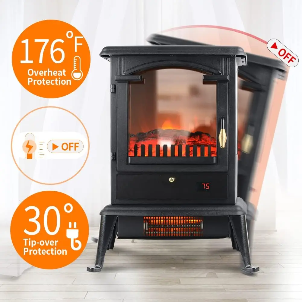 Electric Fireplace Heater with Remote, 22.4" Freestanding Portable Infrared Fireplace Heater Stove with 3-Sides Realistic Flame 4