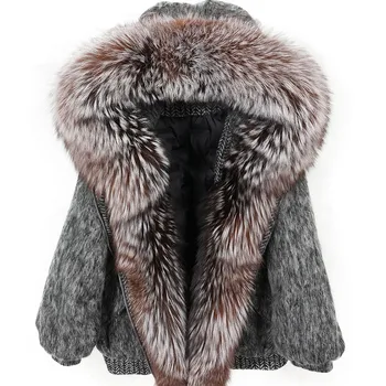 Maomaokong high-end Wool fabric Luxury Women's Big Fox Fur Collar Puffer Jacket Natural Fur down Coat Winter Thickened Warm