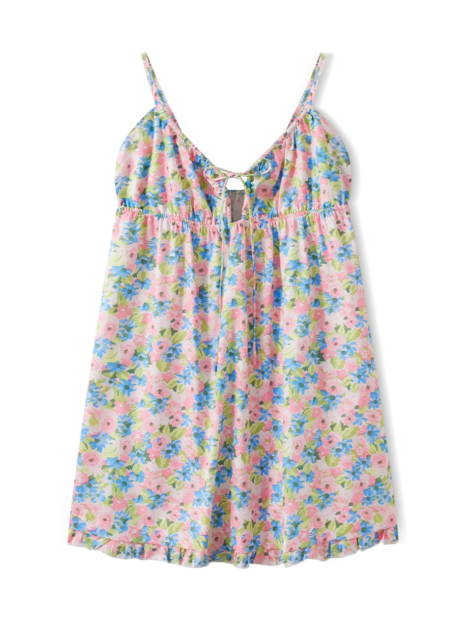 Women s Sleeveless Nightgown with Ruffled Hem and Floral Print Mini Night Dress for Summer Lightweight Sleepwear with Cute