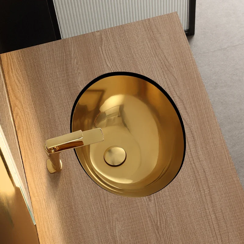 

304 Stainless Steel Golden Oval Drop-in Sink Wash Basin Single Basin Embedded Black Washbasin Sink