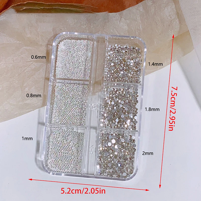 6 그리드 미니 진주 네일 비즈 0.6-2mm 실버 스테인레스 비즈 쥬얼리 금속 작은 공 DIY 매력 액세서리 매니큐어 장식