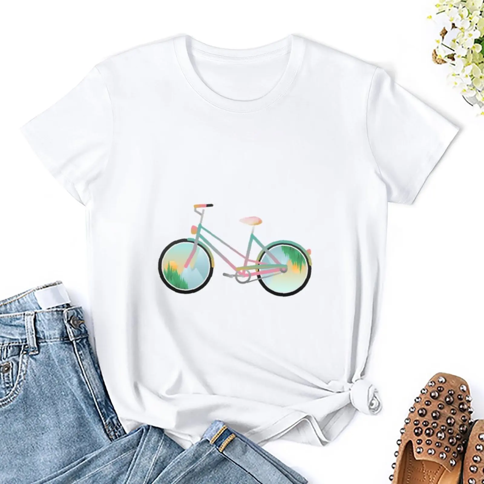 

Женская футболка WomenHotPimp My Bike, Женский весенне-летний милый и свежий топ с коротким рукавом и круглым вырезом и мультипликационным принтом животных для девушек