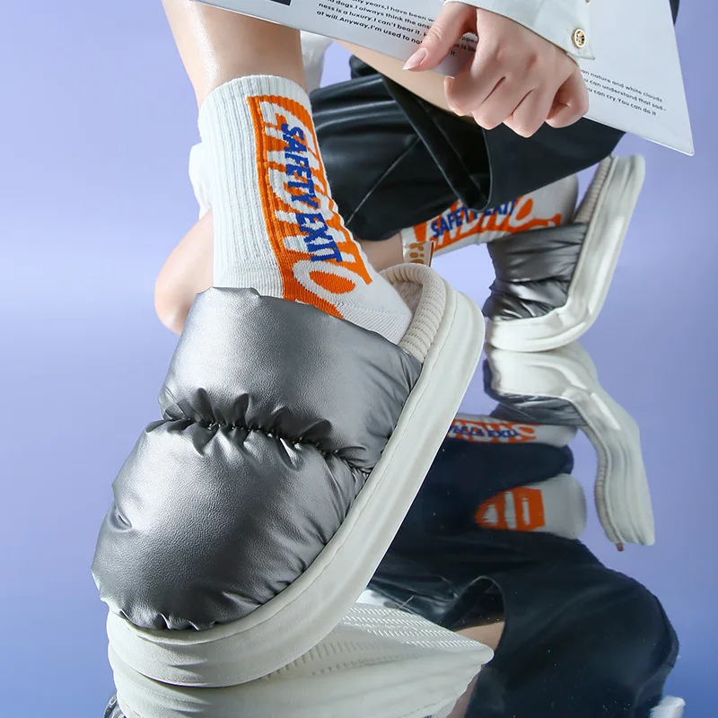 Toast Winter Women Slippers Bread Shoes Outside Indoor Home Shoes Men PU Warm Plush Dual Purpose EVA Thick Sole Non-slip