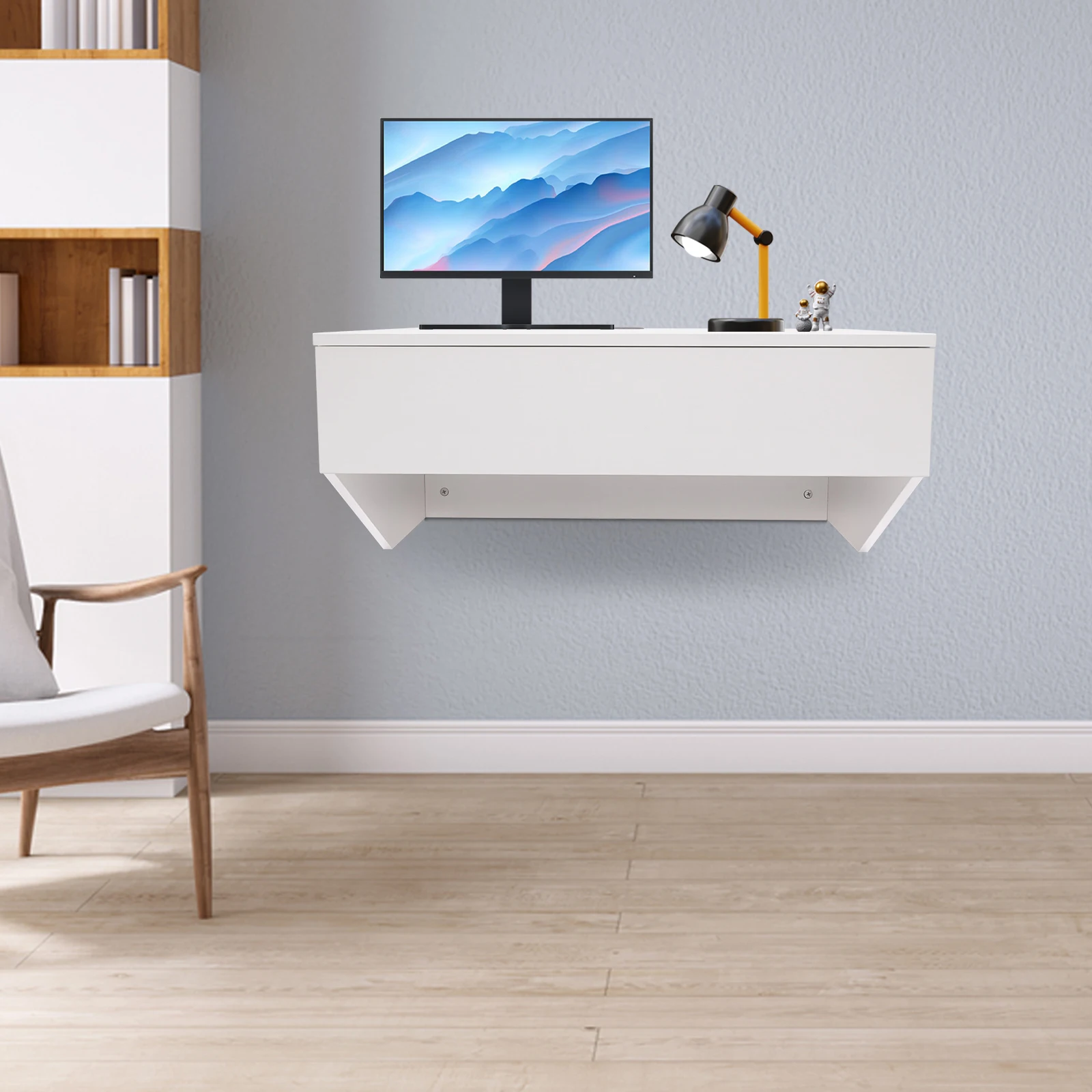 Floating Desk with Pull Out Drawer, Wall Mounted Laptop Computer Write Study Table Multifunctional Workstation Office Organizer 3