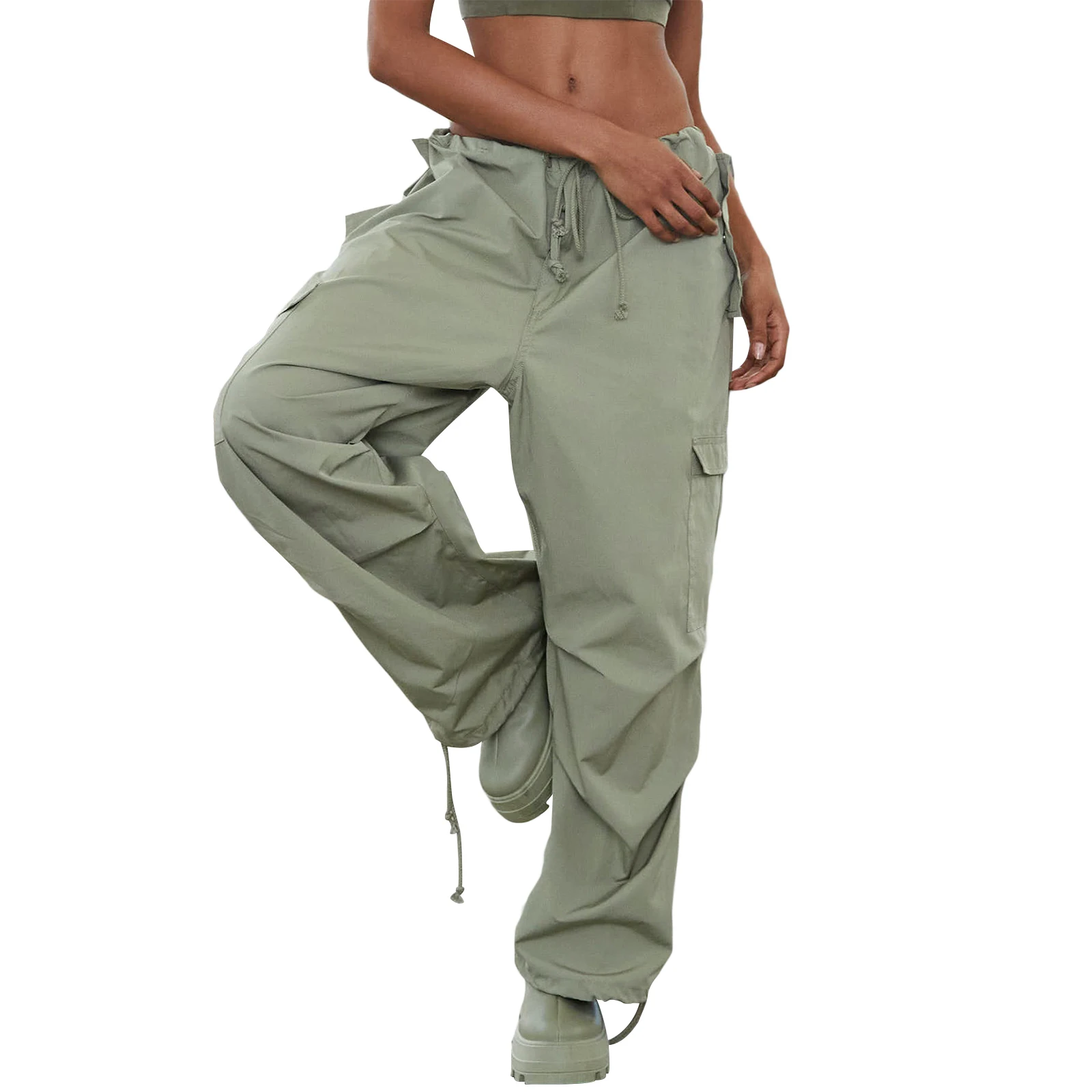 

Fashion Women Low Waist Baggy Cargo Pants Indie Aesthetic Drawstring Loose Pocket Jogger Trousers Hippie Punk Streetwear