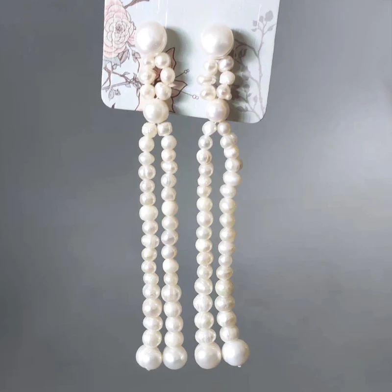 

Korea Design Irregular Freshwater Pearl Boucles Doreilles Pendantes Fashion Designer Long Drop Earrings Banquet Elegant Jewelry