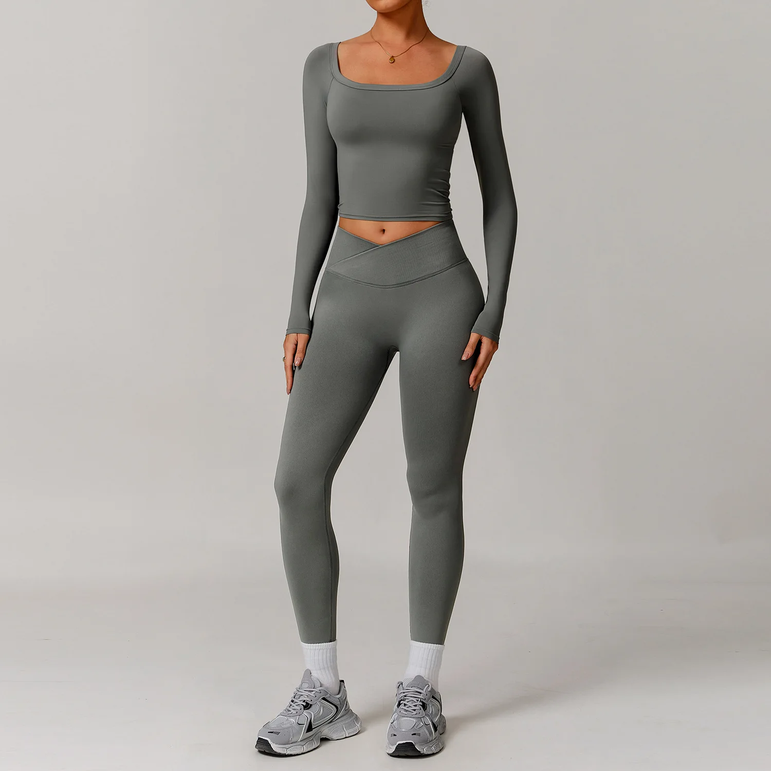 Yoga Set Sports Set Gym Workout Set Sportswear Set Fitness Set Sports Bra Set Yoga Pants Set Women Tracksuit 2 Pieces Workout Sportswear Gym Clothing Long Sleeve Crop Top High Waist Leggings