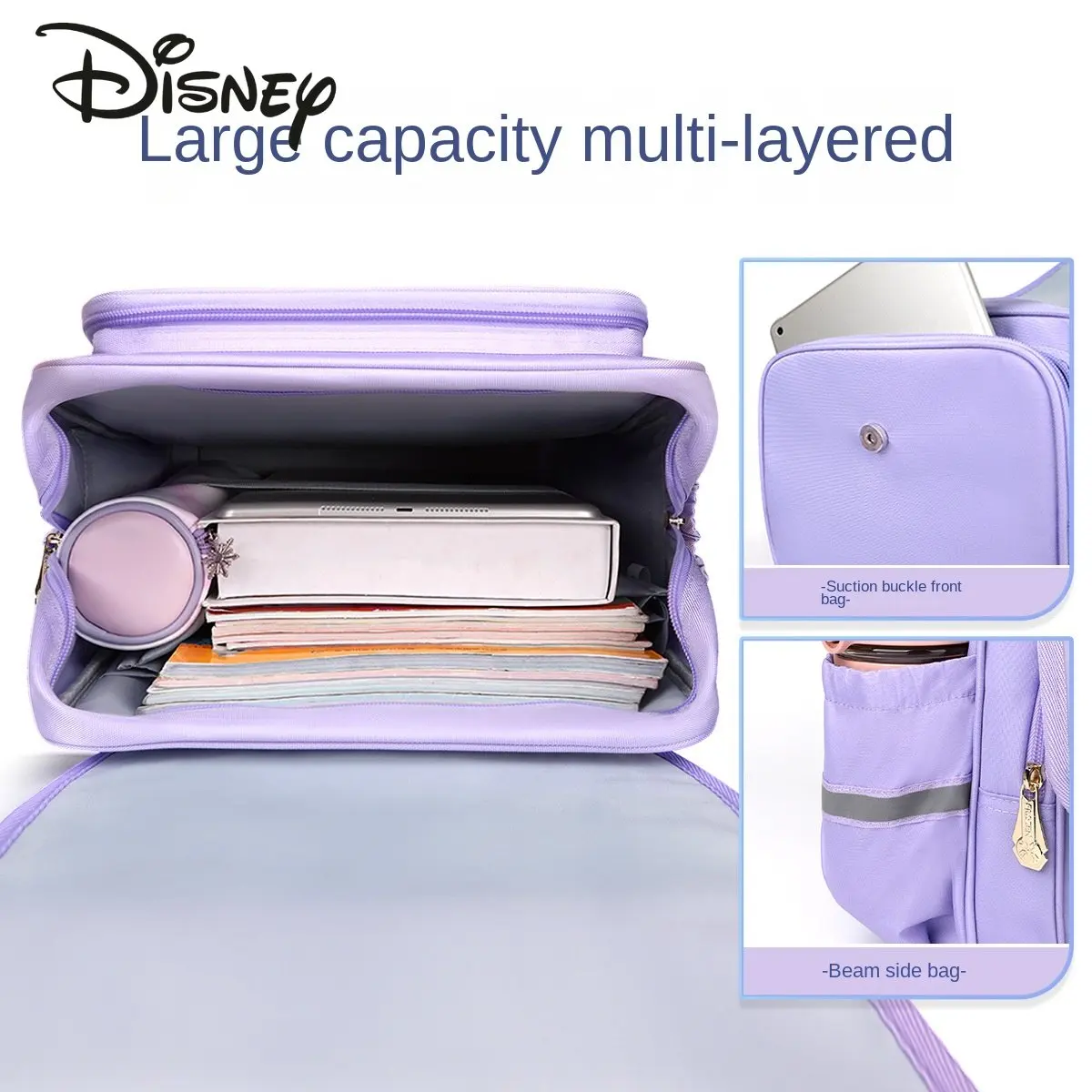 Disney New Girls' Backpack Fashionable High Quality Student Backpack Cartoon Multi Functional Large Capacity Girls' Backpack
