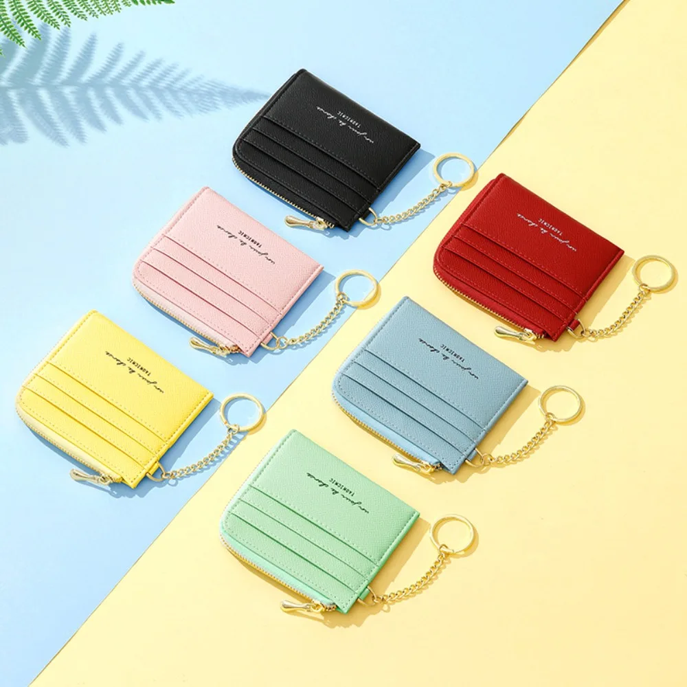 

New With Zipper Money Wallet PU Leather Portable ID Card Holder Lightweight Small Credit Card Bag Women