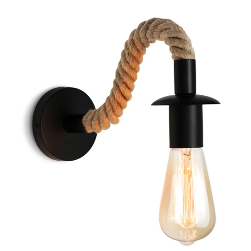 Lampada Da Parete Retrò Con Mano In Legno E Corda Di Canapa – Fai Da Te – Attacco E27 – Per Interni