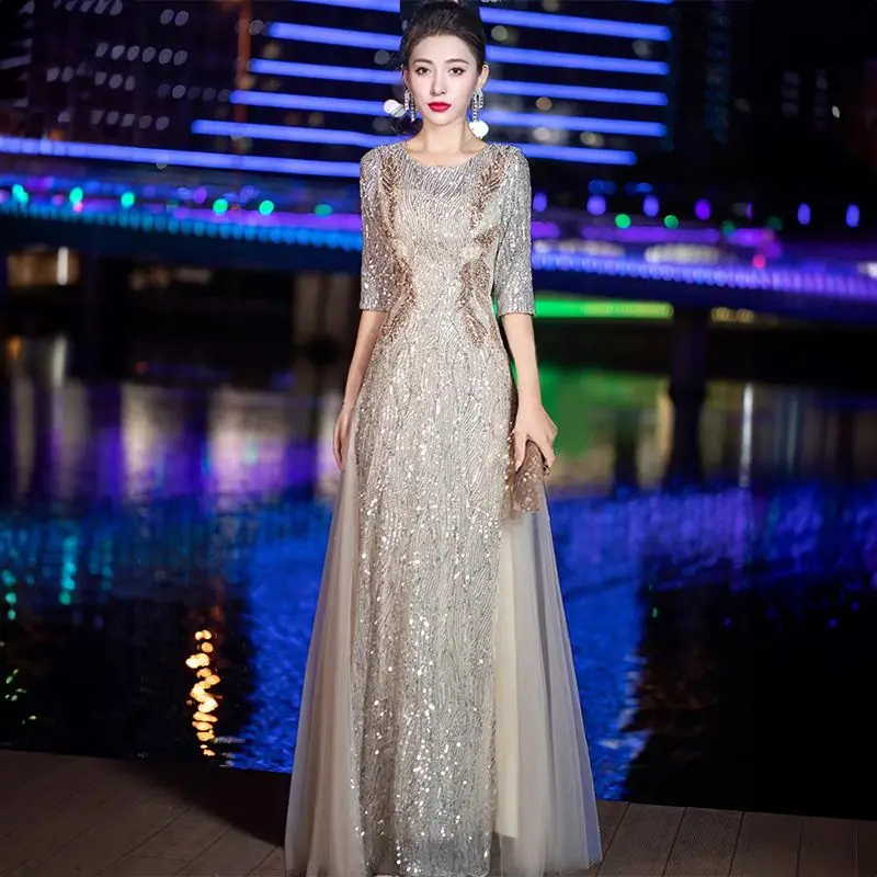 فستان سهرة أنيق للنساء فستان طويل عصري متوسط ​​الخ...