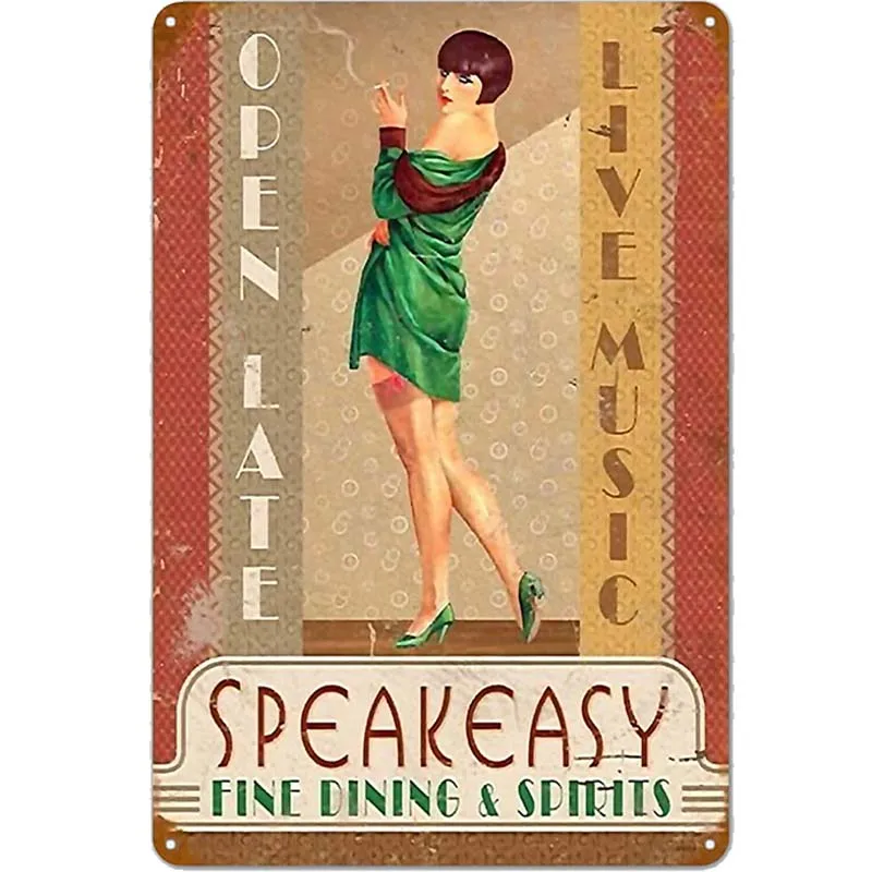 

Speakeasy Vintage Tin Metal Sign Pin-Up Girl Retro Wall Decor Plaque Poster Home Club Bar Pub Coffee Garage Shop wall decor