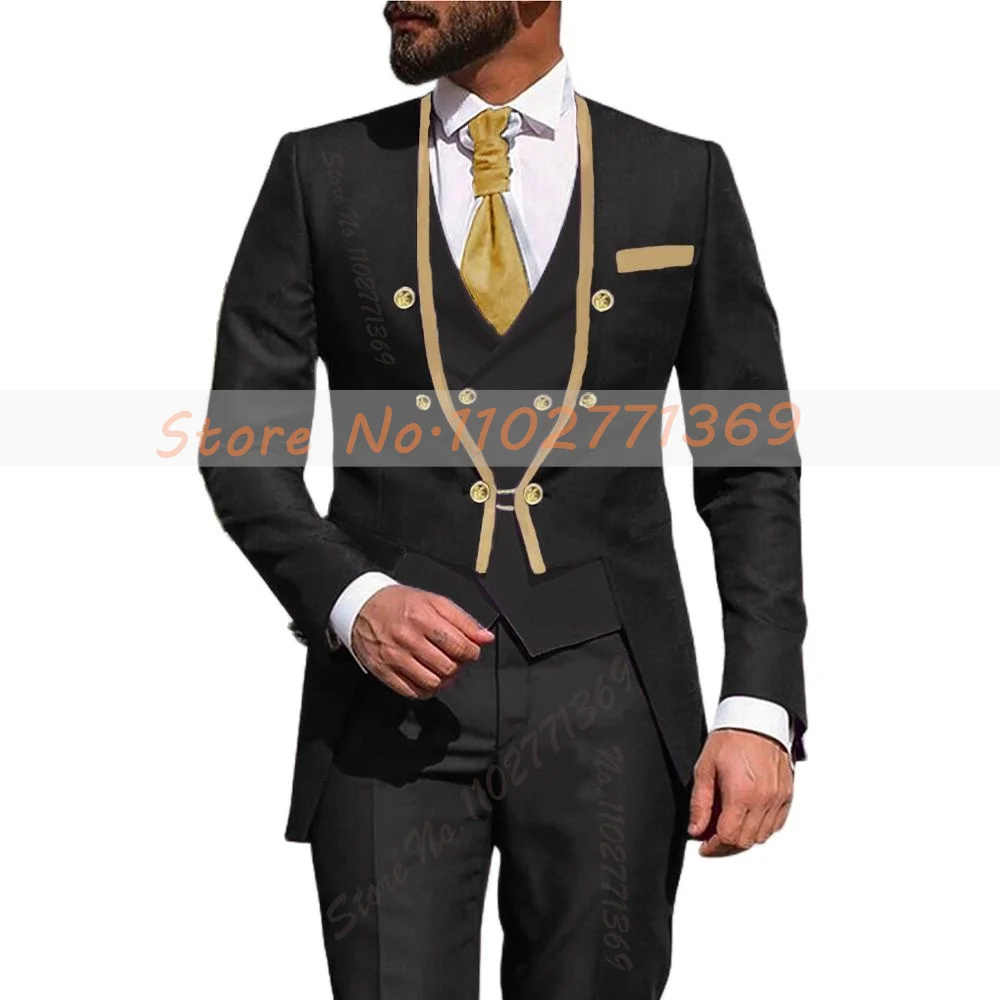 Fashion Business Suits For Men Slim Fit Luxury Party Wedding Stand-up Collar Groom Tuxedos Costume Homme 3PCS(Jacket+Pants+Vest)