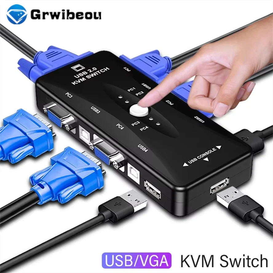 2 And 4 Port VGA KVM Switch 1080P USB 2.0 Splitter Mouse Keyboard ...