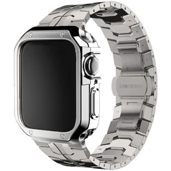Premium Stainless Steel Watch Band and Protective TPU Cover Set for 46mm Series 10 11 (Silver - Titanium)