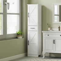 Homcom 67" Tall Bathroom Storage Cabinet with Drawer, Farmhouse Narrow Bathroom Cabinet with Barn Doors, White 2