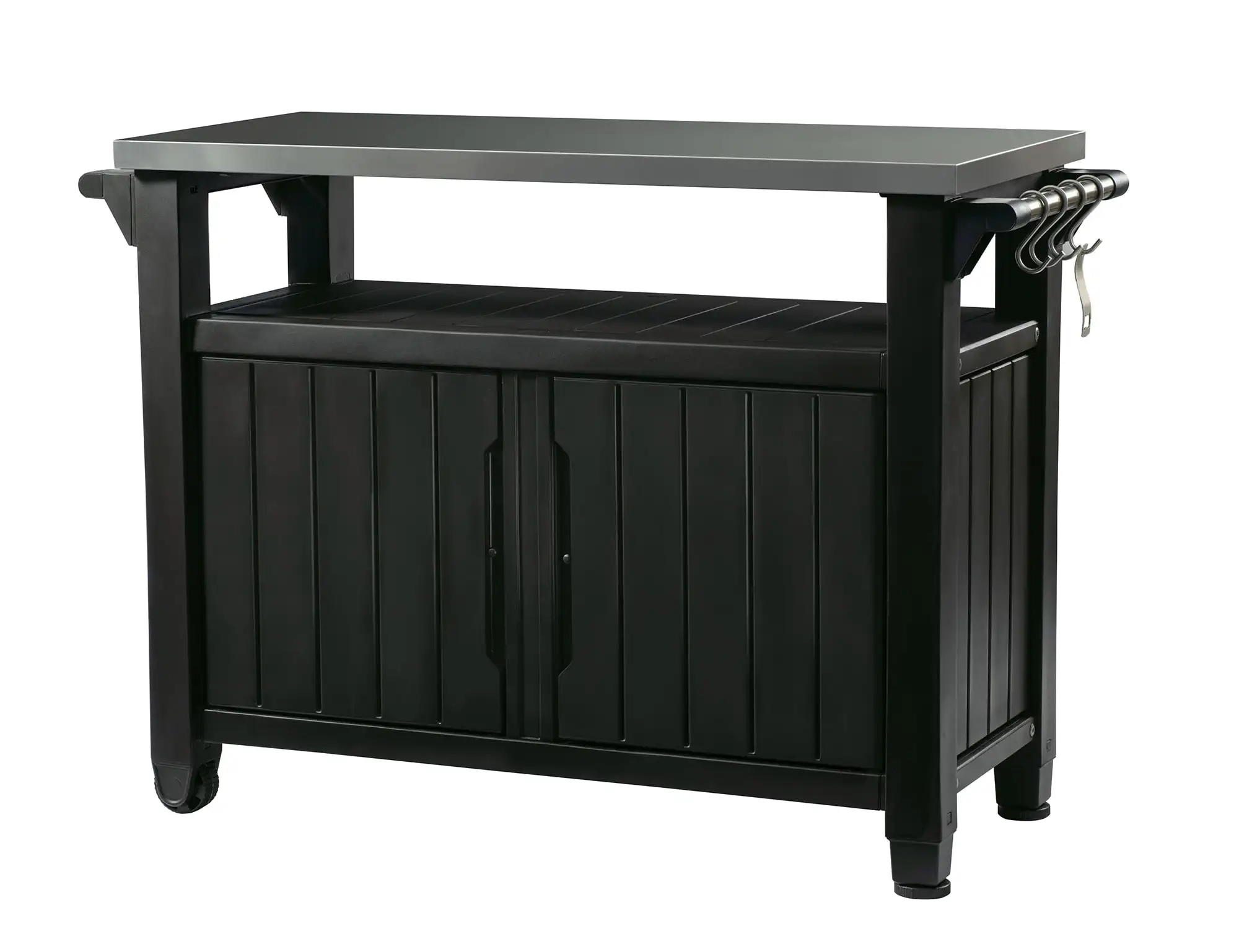 

XL Resin Serving Station, All-Weather Plastic and Metal Grill, Storage and Prep Table, Graphite