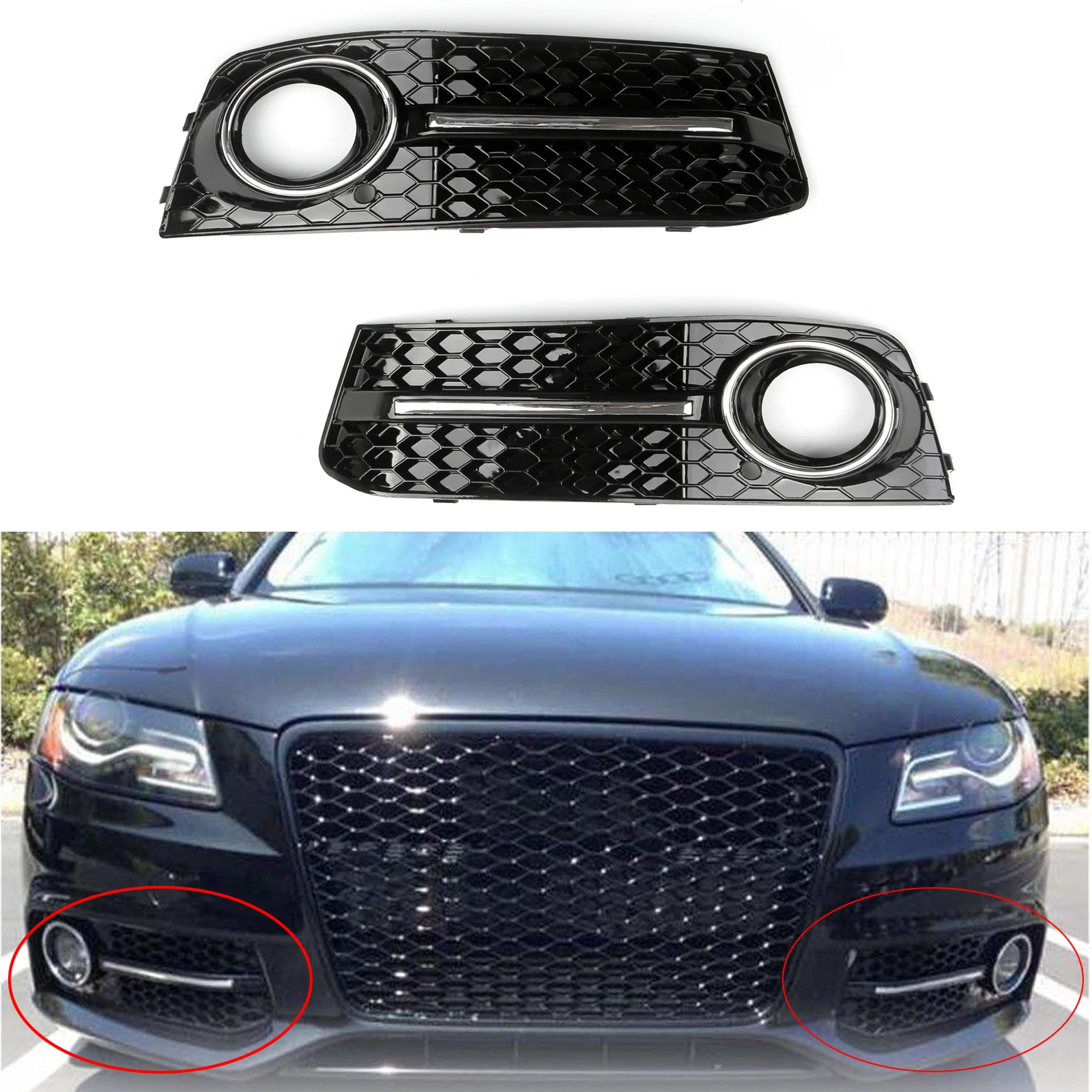 thumbnail image 1 of Artudatech Para Audi A4 B8 2009 2010 2011 Parachoques delantero de coche Luz antiniebla Peine Rejilla A4 Rejilla ABS Piezas de coche, 1 of 4