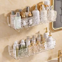 Bathroom Shelf Wall Mounted Cosmetics Storage Rack No Hole Required Plastic Corner Wall Shelf Organizer Bathroom Accessories 1
