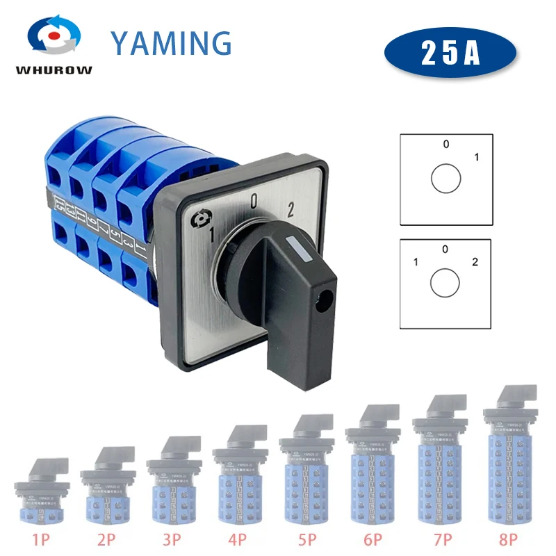 Switch rotary cam LW26-25/4 M1R ON-OFF 220/380 VAC 25A LW26-25 Series YMW26 25A 690V Silver Changeover Cam Switch 1-8 Pol
