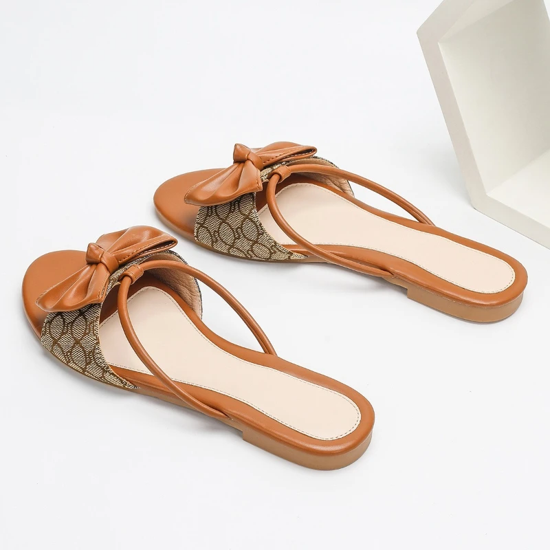 Elegant Pointed Toe Bow Narrow Band Flat Slippers Women Sexy Open Toe Non-slip Large Size Flat Shoes Comfort Vacation Beach Shoe 4 Elegant Pointed Toe Bow Narrow Band Flat Slippers Women Sexy Open Toe Non-slip Large Size Flat Shoes Comfort Vacation Beach Shoe - Image 4