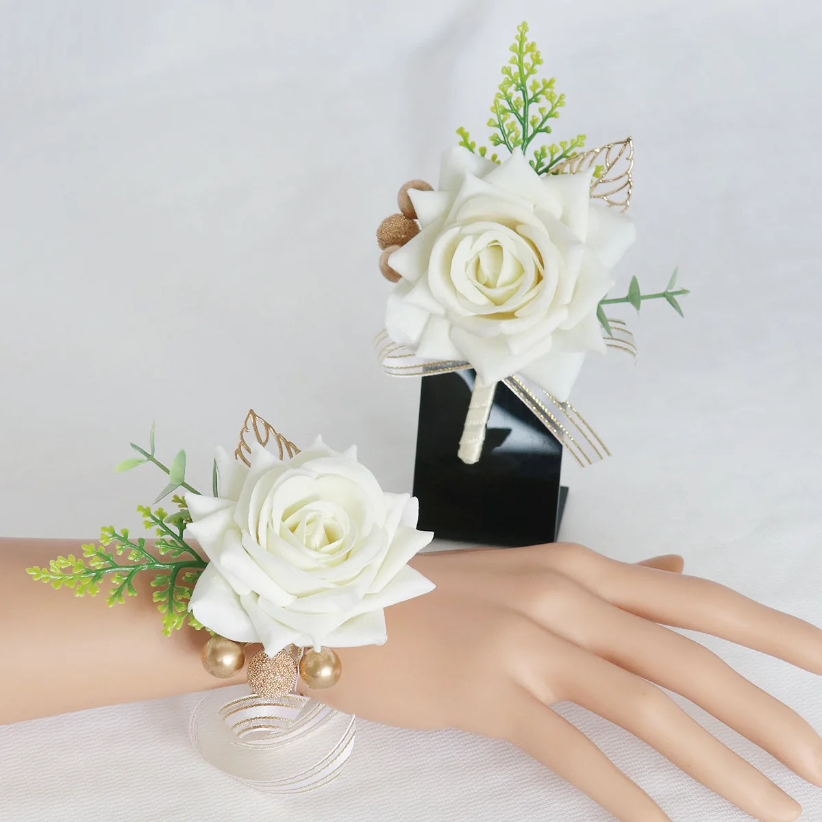 

Wholesale of wedding accessories by manufacturers, hot selling bridal and groom's corsage, lapel flower, bridesmaid wrist flower