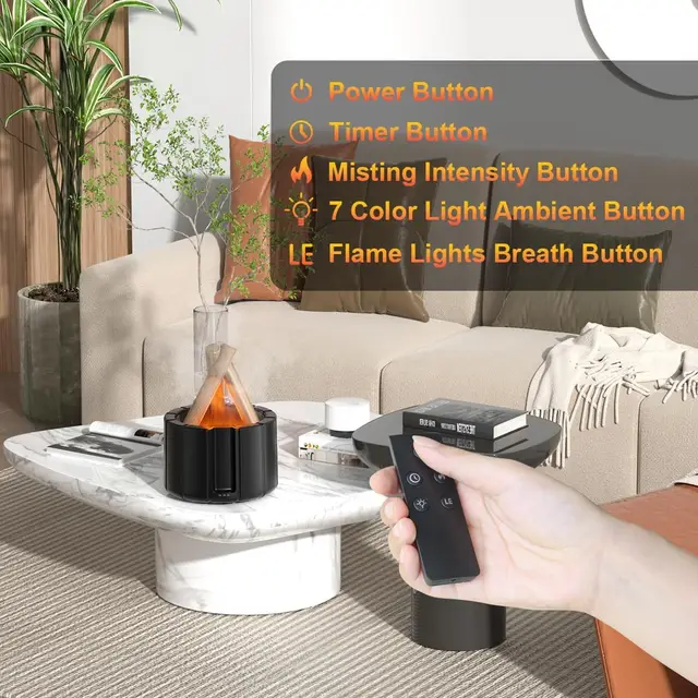 Simulated Campfire Diffuser, 250ml Essential Oil Diffuser with Remote Control, 7Colors Night Light Ultrasonic Aroma Diffuser 5