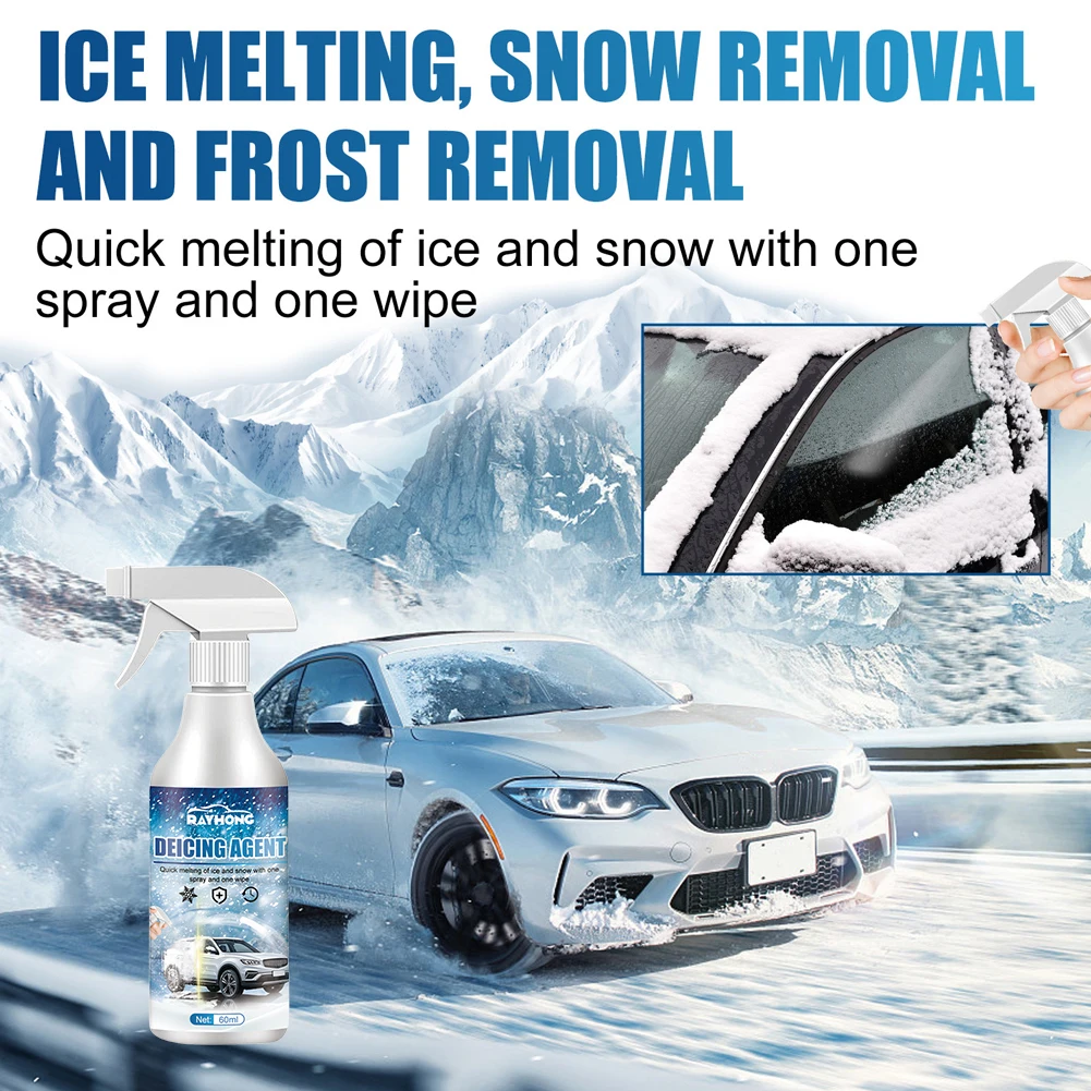 Windshield De-Icer Instantly Melts Ice Snow Melting Defrost Liquid Snow Melting Spray 60ML Car Window Glass Deicing