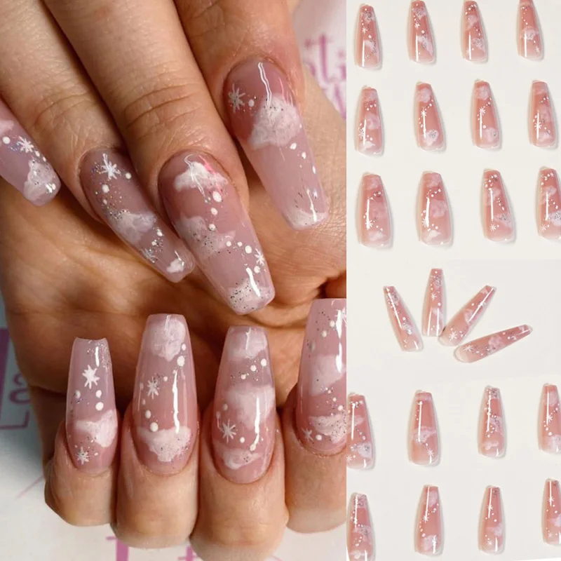 

Nail Art Fake Nails With Glue Fashion Coffin Artificial Nails Tips Long Ballerina Full Cover Fasle Nails Tools Manicure