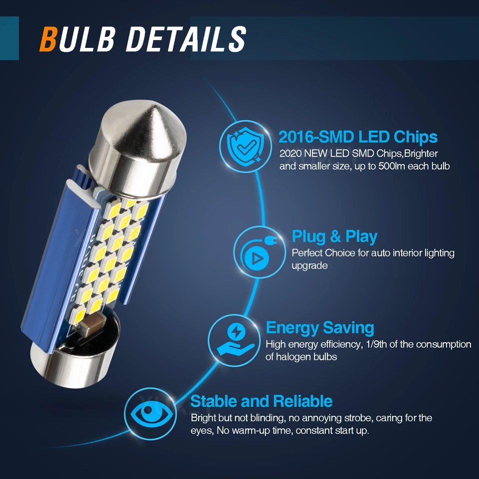 AULUXE 569 578 LED Bulbs – Dome, Map, Interior Door, Trunk