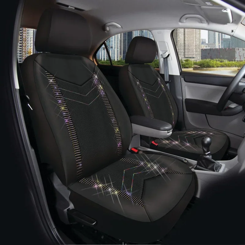 

Auto Drive Universal fit rainbow Crystal faux leather car seat cover, set of 2, fit for cars, SUVs, MPVs