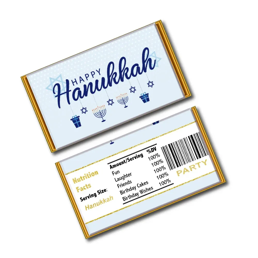 Custom Happy Hanukkah Hershey Kinder Bueno Chocolate Candy Wrap Bag Box Stickers Bottiglia D'Acqua Etichette Per Vino Decorazione Di Compleanno Ebraic